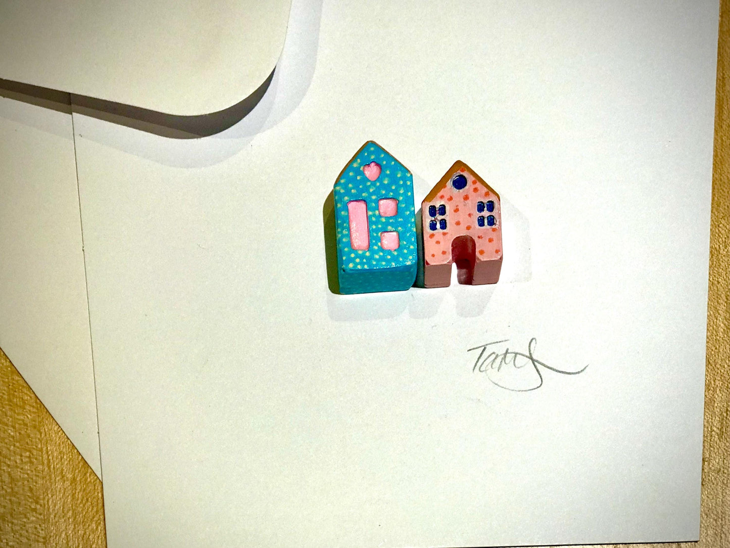 Handmade 3D Clay Greeting Card & Fridge Magnet in One! Tiny Houses, assorted colours