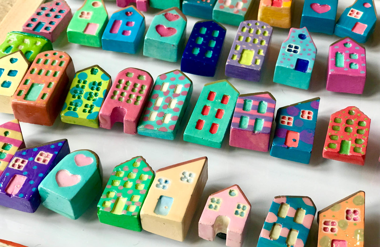 Handmade 3D Clay Greeting Card & Fridge Magnet in One! Tiny Houses, assorted colours