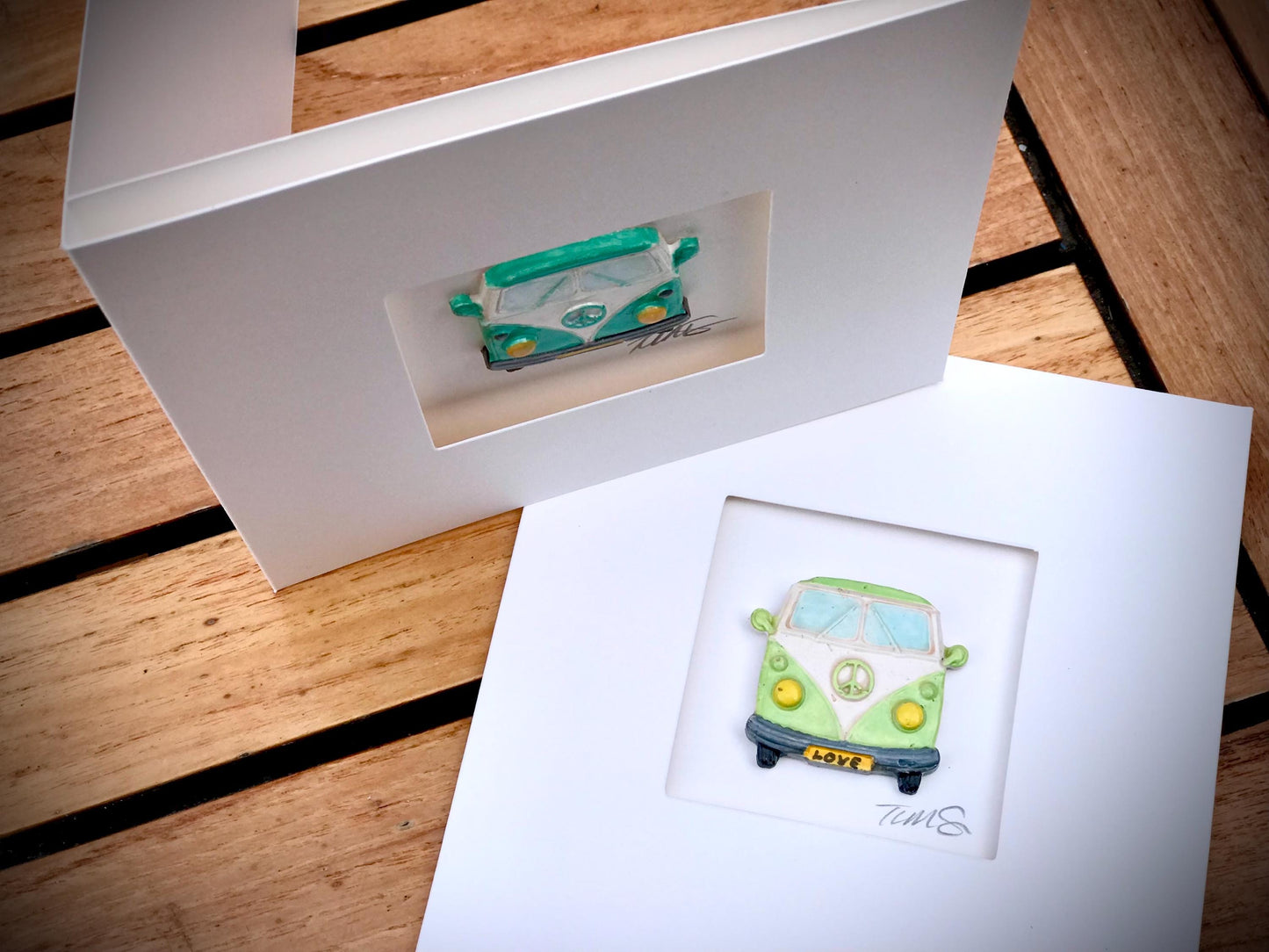 Handmade 3D VW Campervan Card – Blue Clay Camper, Custom Colour Greetings Card, Blank Inside, Retro Camper Gift