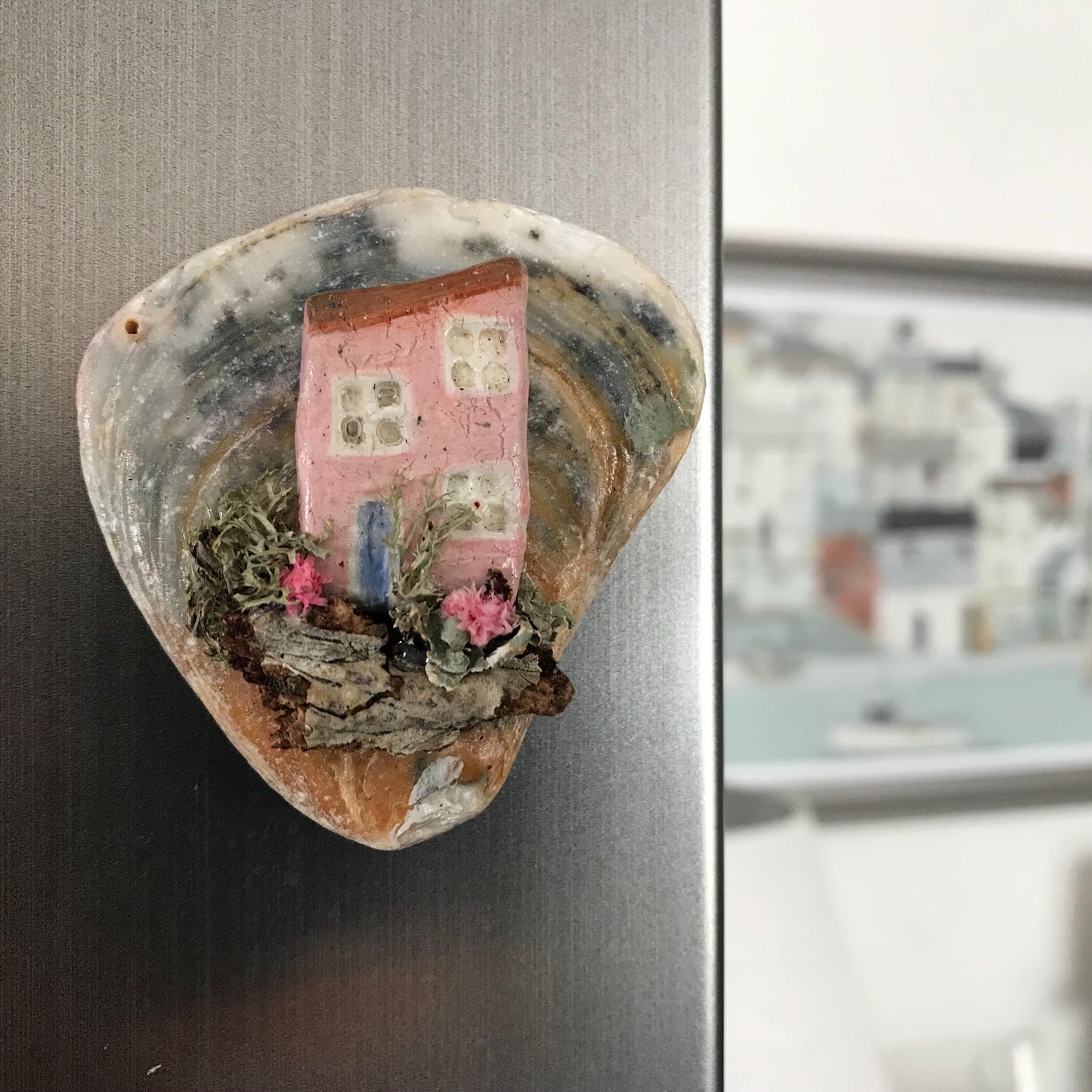 Handmade Oyster Shell Cottage Fridge Magnets – Unique Miniature Coastal Homes