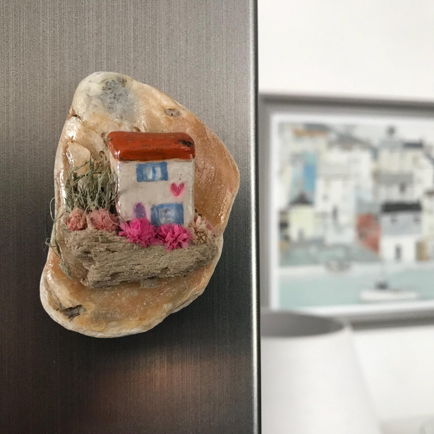 Handmade Oyster Shell Cottage Fridge Magnets – Unique Miniature Coastal Homes