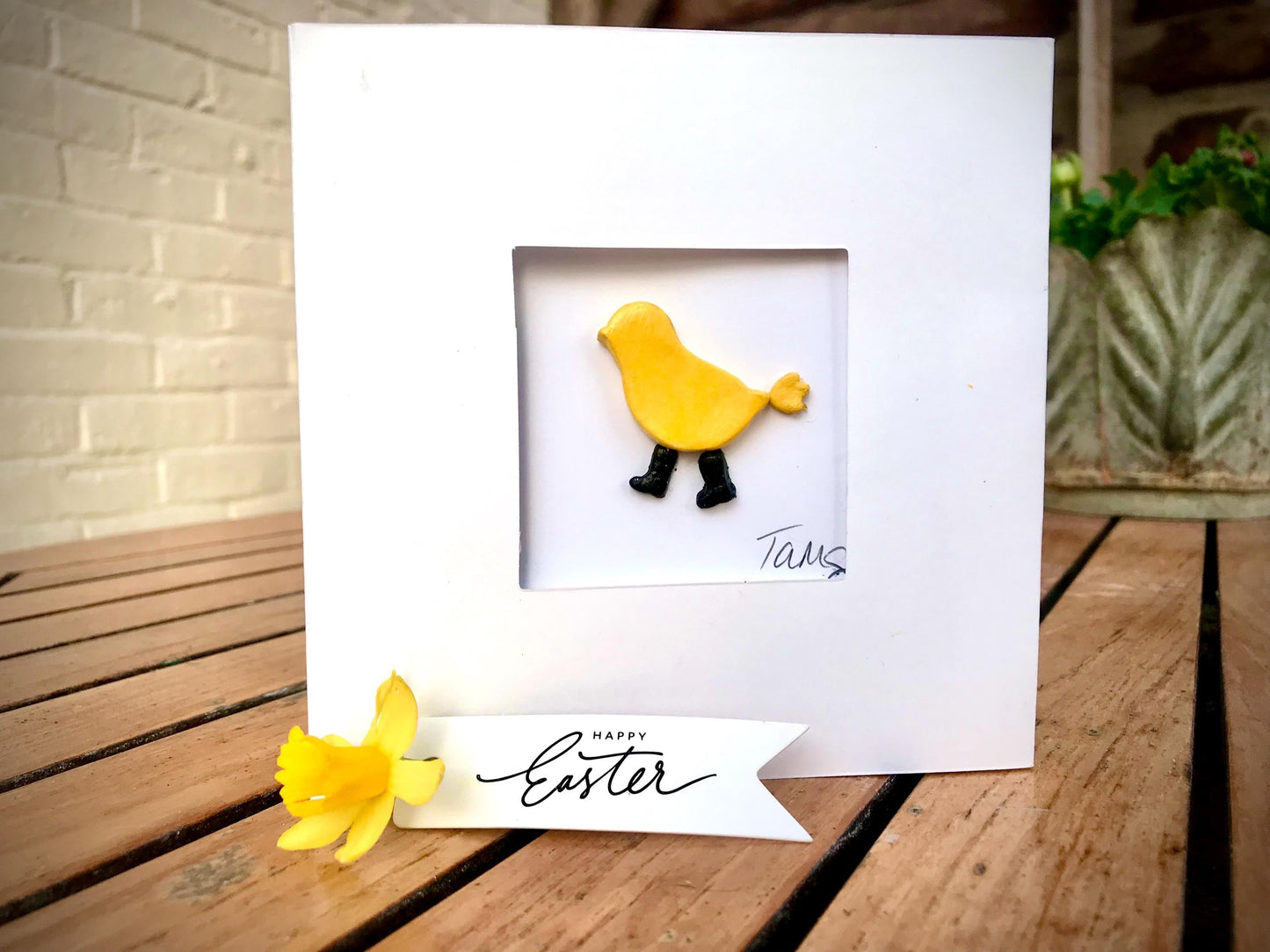 Handmade 3D Clay Greeting Card, chick in Wellies