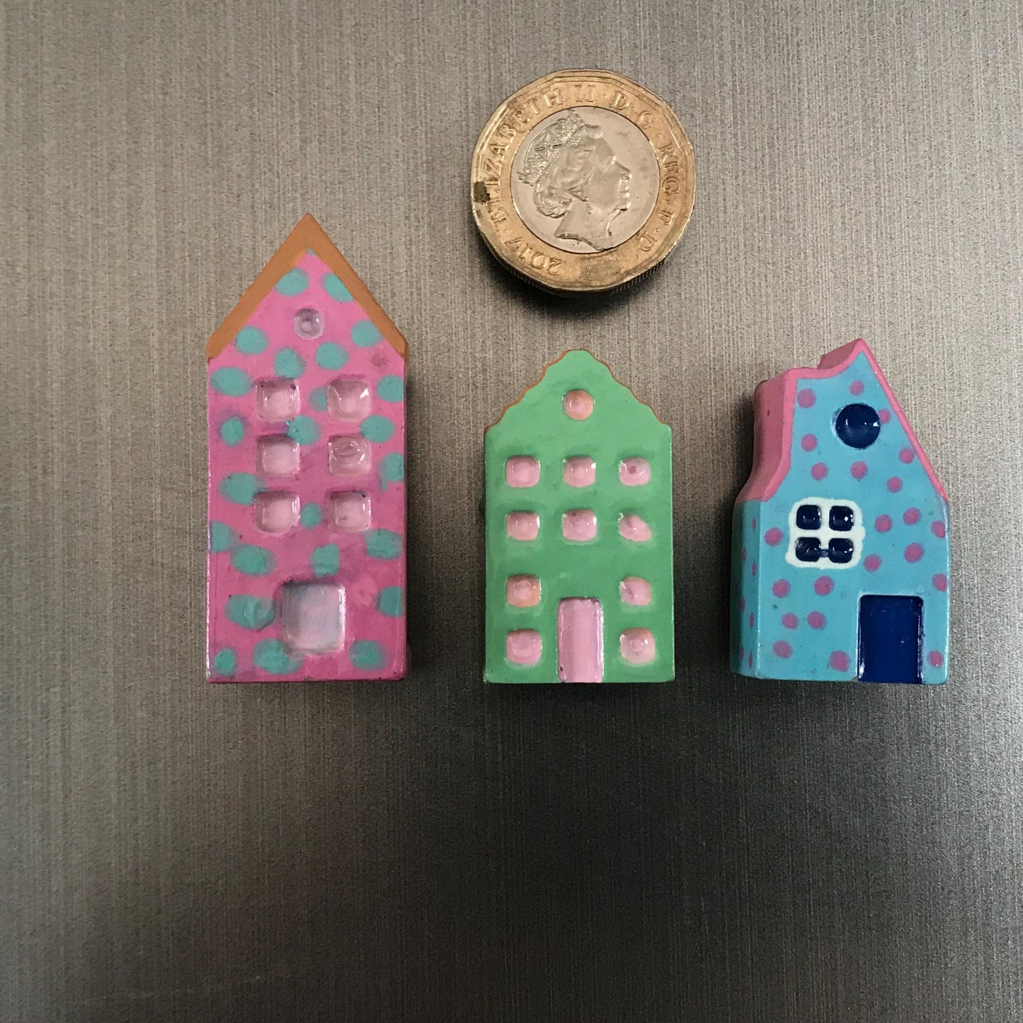 Handmade 3D Clay Greeting Card & Fridge Magnet in One! Tiny Houses, assorted colours