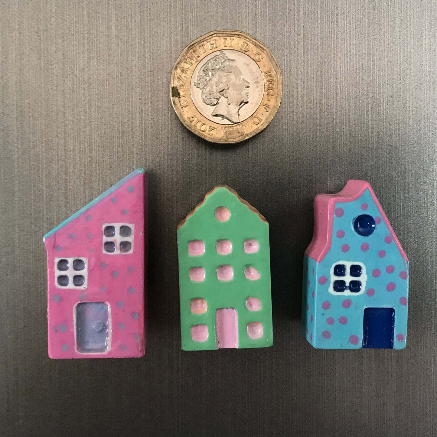 Handmade pottery house fridge magnets
