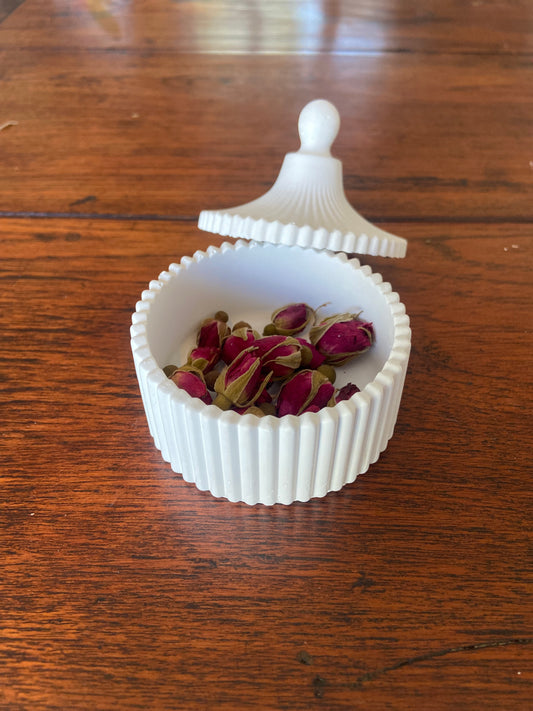 Handcast detailed vanity pot and lid