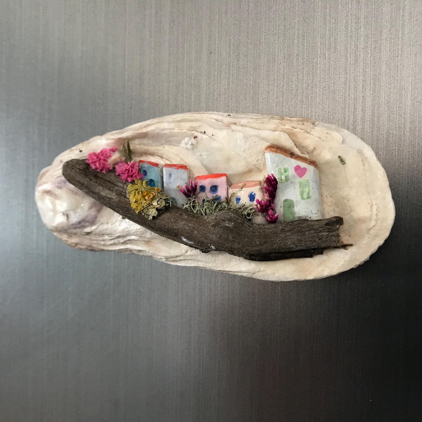 Handmade Oyster Shell Cottage Fridge Magnets – Unique Miniature Coastal Homes