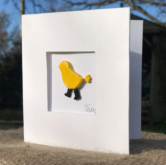 Handmade 3D Clay Greeting Card, Chick in Wellies