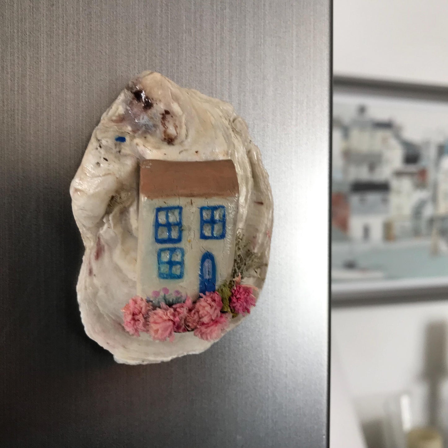 Handmade Oyster Shell Cottage Fridge Magnets – Unique Miniature Coastal Homes