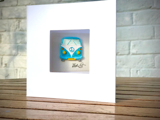 Handmade 3D VW Campervan Card – Blue Clay Camper, Custom Colour Greetings Card, Blank Inside, Retro Camper Gift