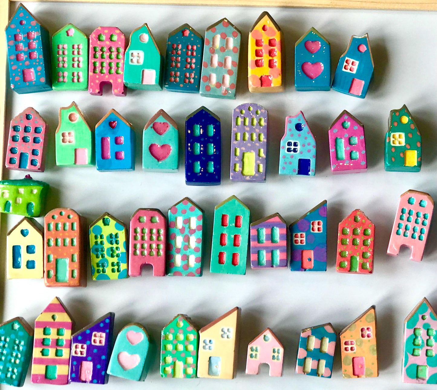 Handmade 3D Clay Greeting Card & Fridge Magnet in One! Tiny Houses, assorted colours