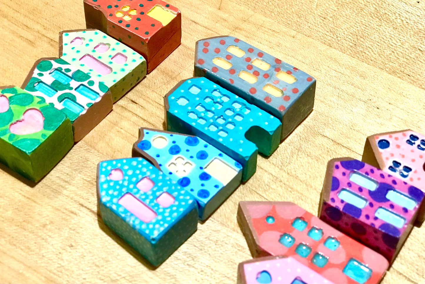 Handmade 3D Clay Greeting Card & Fridge Magnet in One! Tiny Houses, assorted colours