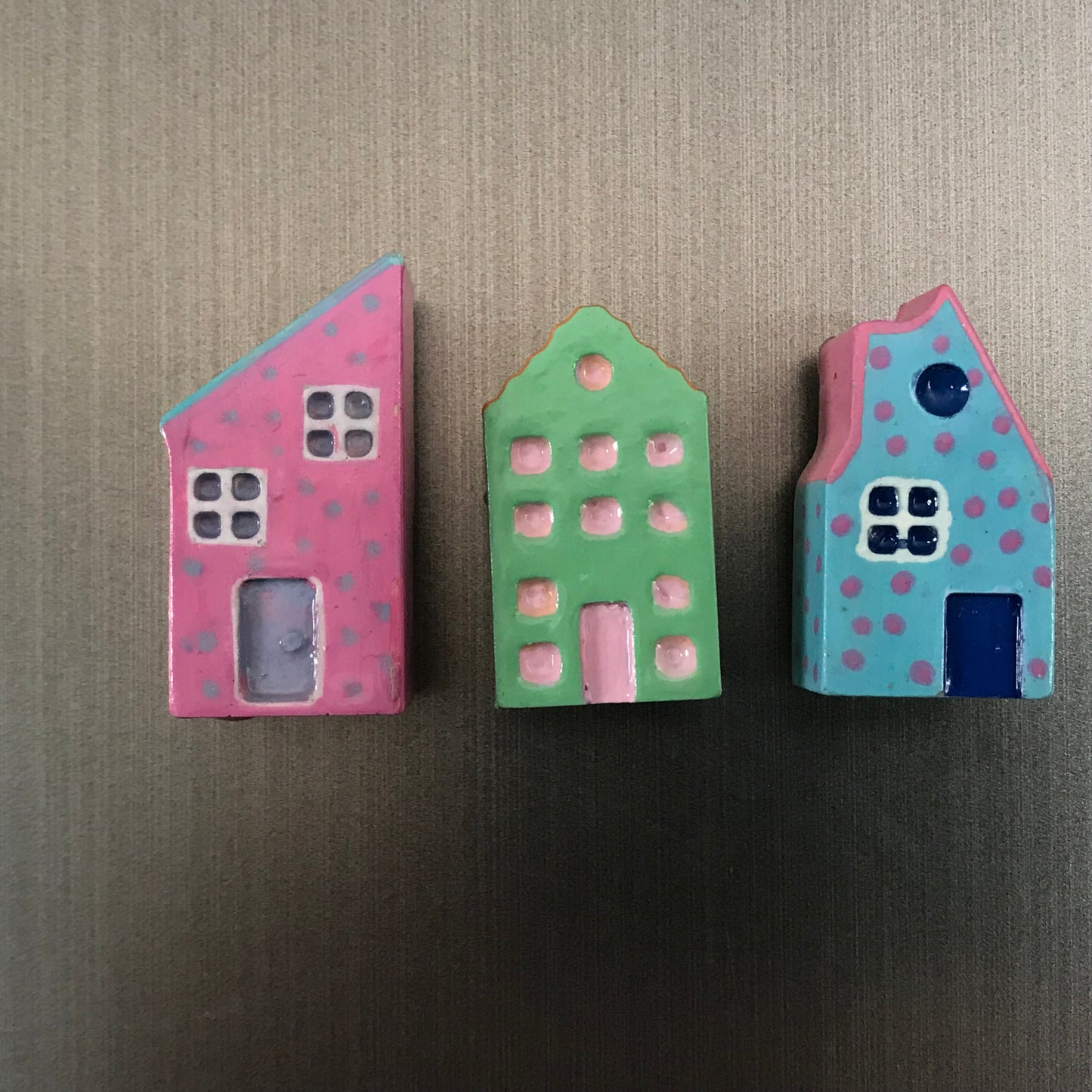 Handmade pottery house fridge magnets