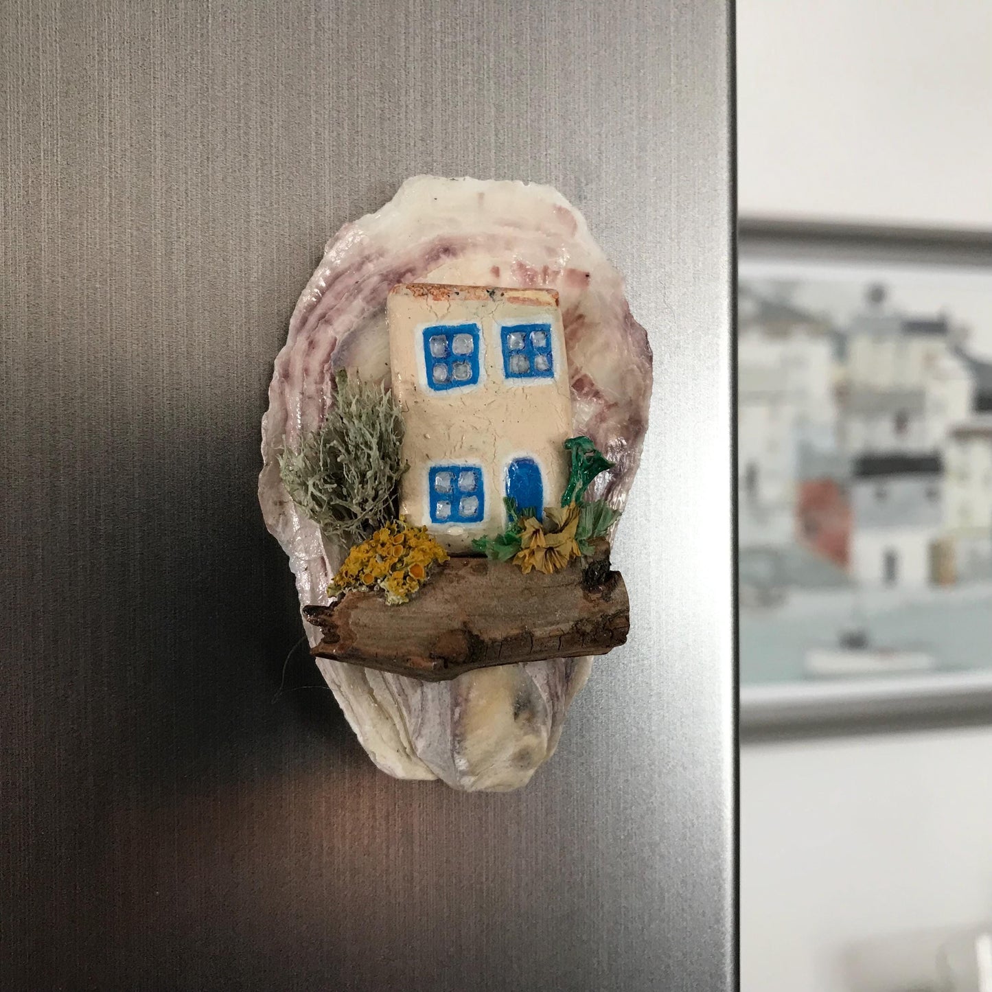 Handmade Oyster Shell Cottage Fridge Magnets – Unique Miniature Coastal Homes