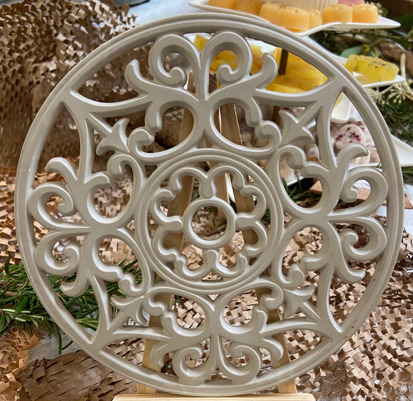 Handcast trivet display plate