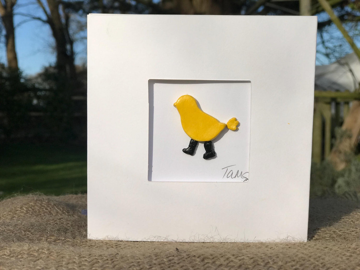 Handmade 3D Clay Greeting Card, chick in Wellies
