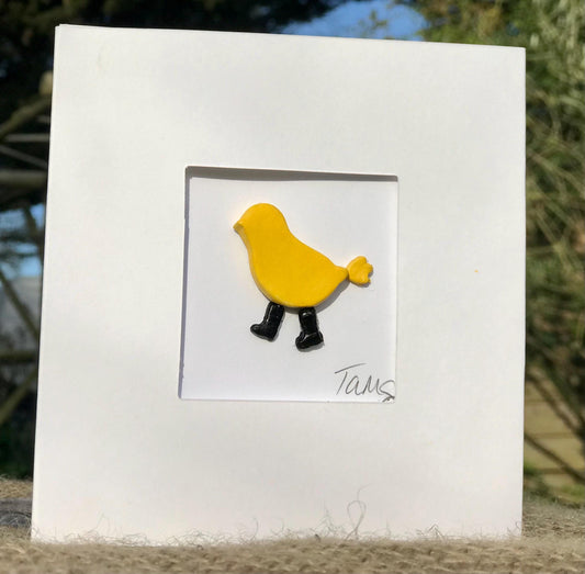 Handmade 3D Clay Greeting Card, chick in Wellies