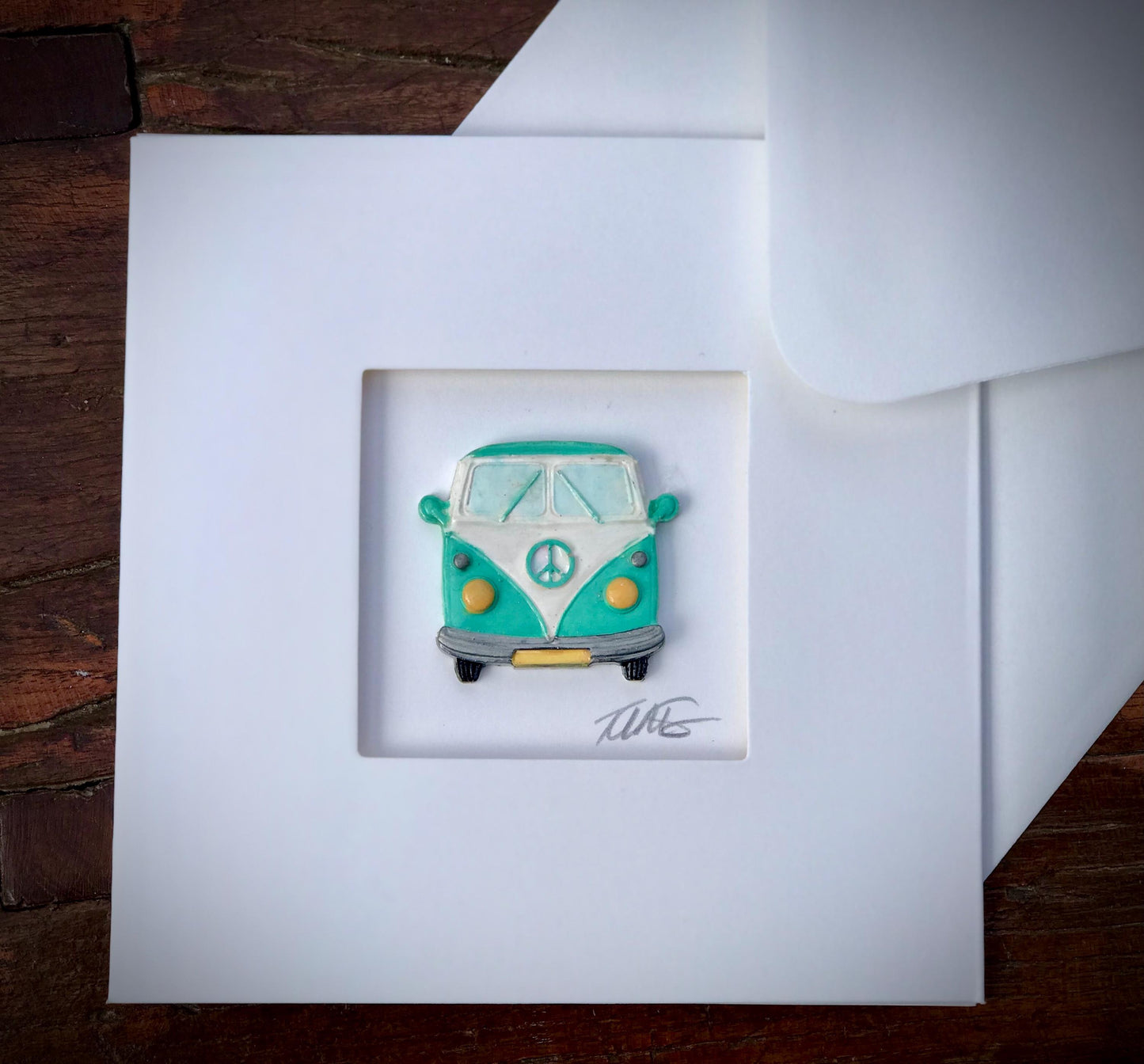 Handmade 3D VW Campervan Card – Blue Clay Camper, Custom Colour Greetings Card, Blank Inside, Retro Camper Gift