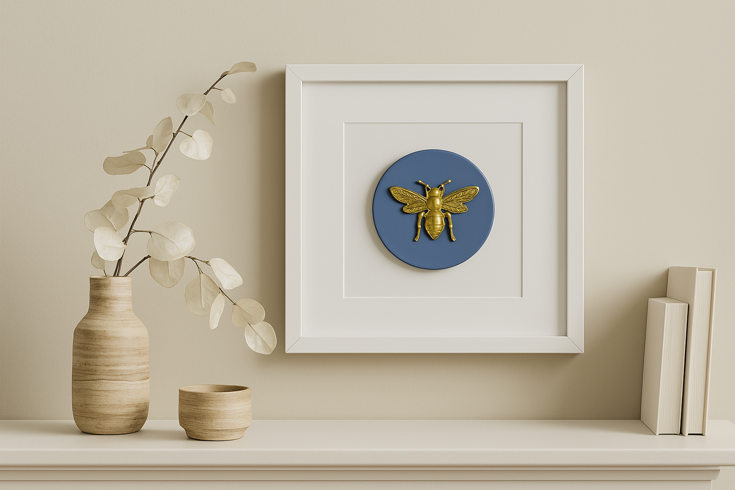 Gold Bee Wall Art in Box Frame – 18cm x 18cm