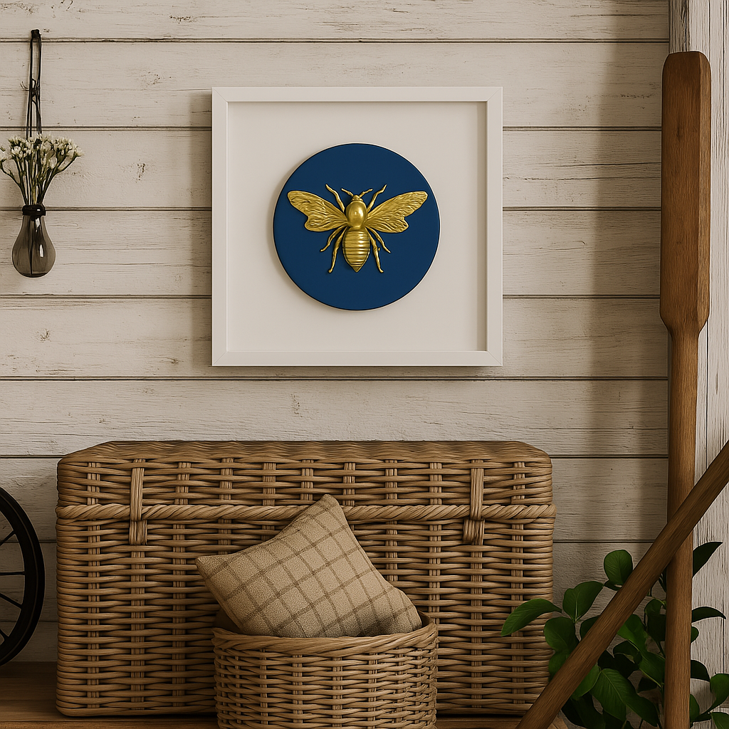 Gold Bee Wall Art in Box Frame – 18cm x 18cm