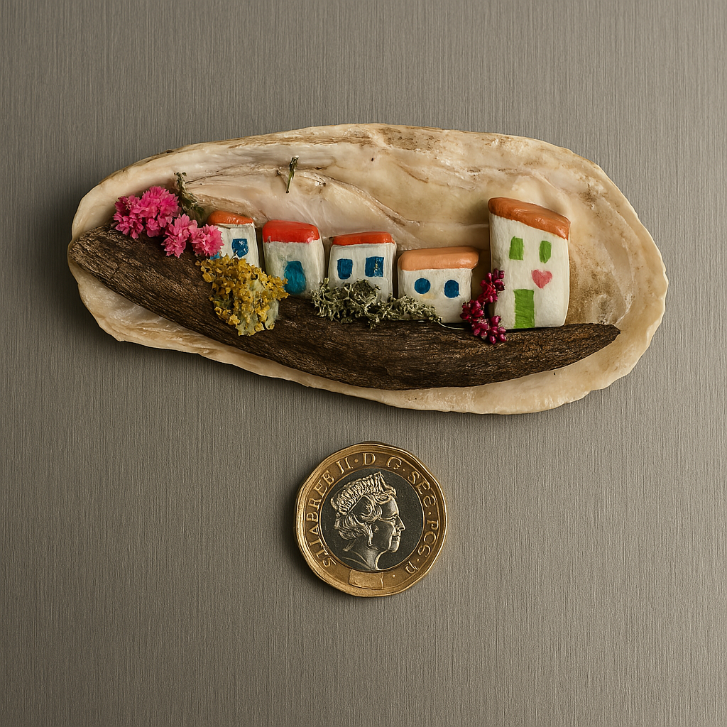 Handmade Oyster Shell Cottage Fridge Magnets – Unique Miniature Coastal Homes