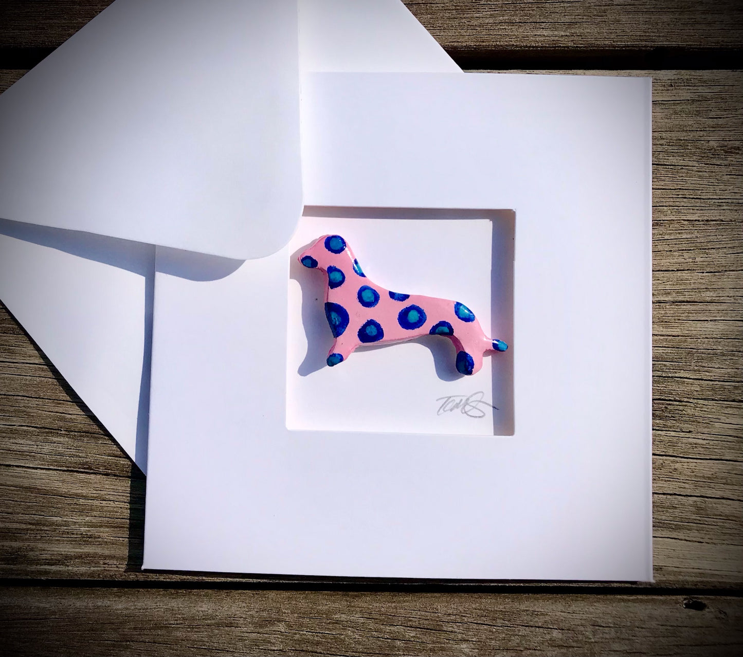 Handmade Polka Dot Dog Card – 3D Clay Dog in Aperture Frame