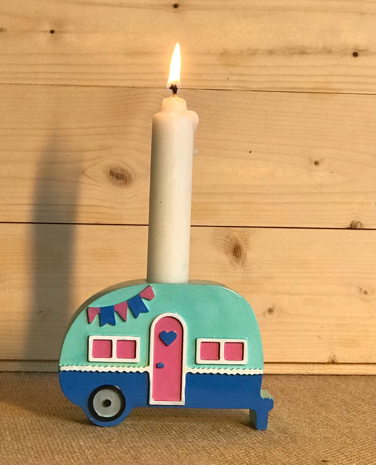 Handmade Retro Campervan Candle Holder – Colourful Ceramic, Festival-Inspired Decor