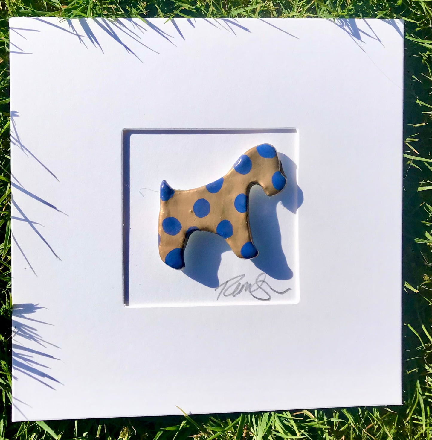 Handmade Polka Dot Dog Card – 3D Clay Dog in Aperture Frame