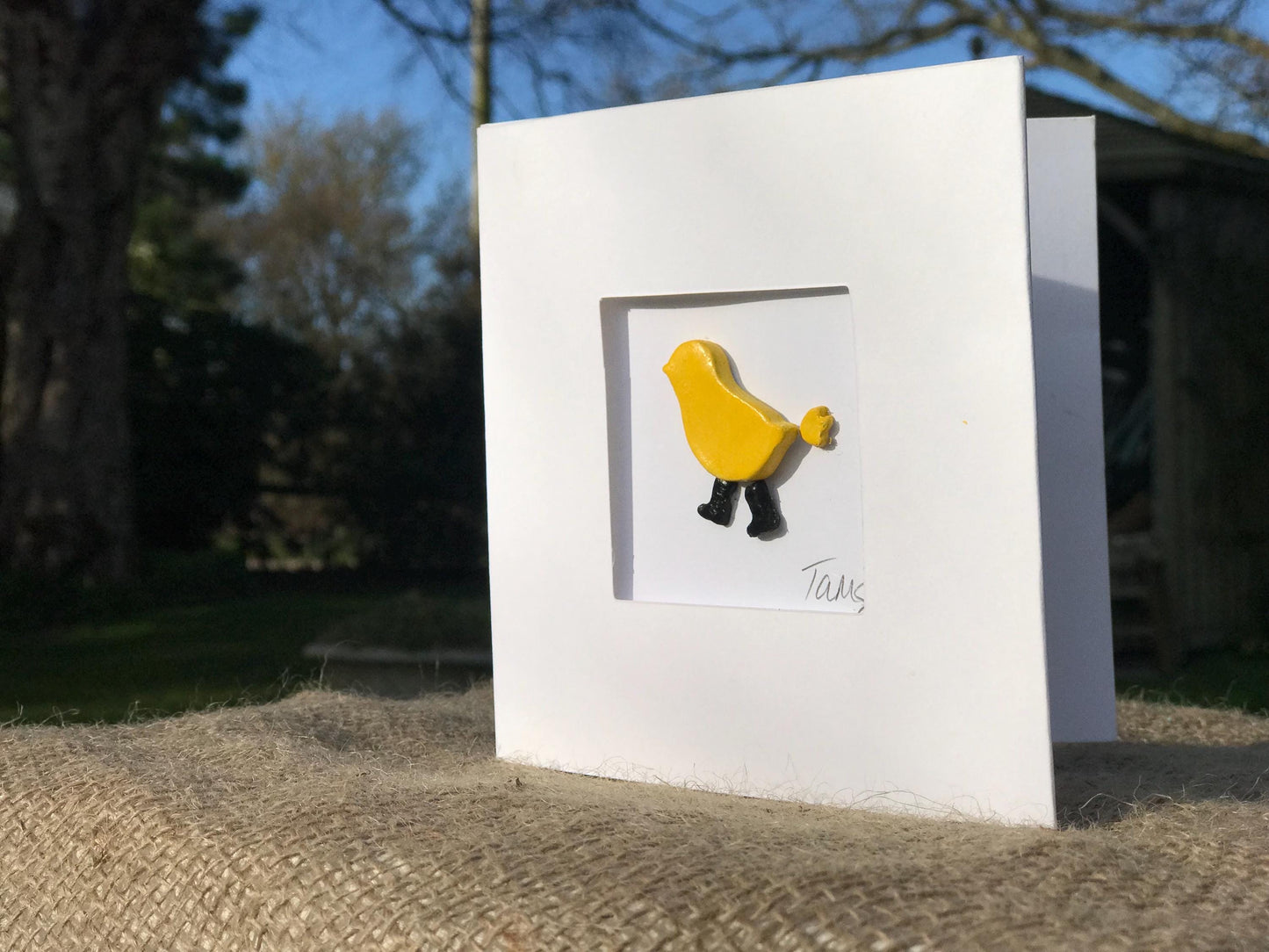 Handmade 3D Clay Greeting Card, chick in Wellies