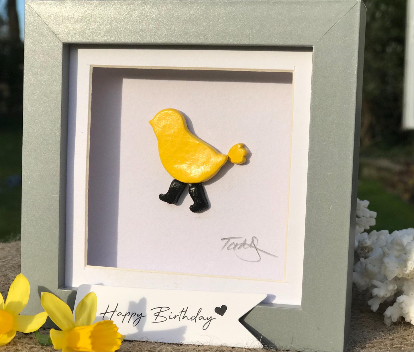 Handmade Spring Chicken Clay Spring Framed & Signed