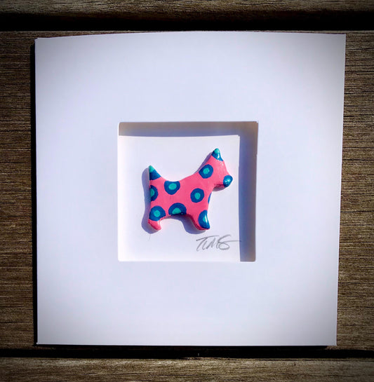 Handmade Polka Dot Dog Card – 3D Clay Dog in Aperture Frame