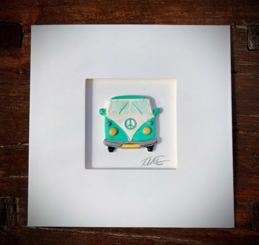 Handmade 3D VW Campervan Card – Blue Clay Camper, Custom Colour Greetings Card, Blank Inside, Retro Camper Gift