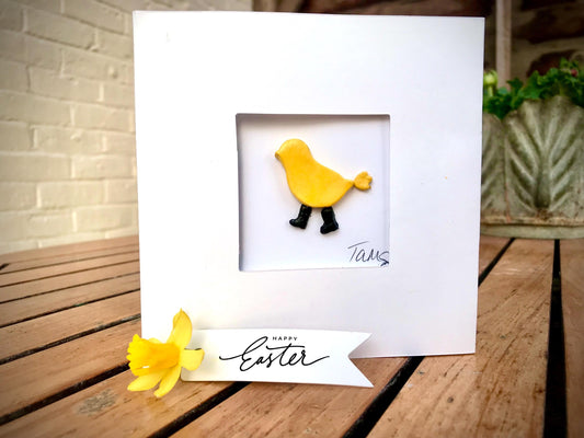Handmade 3D Clay Greeting Card, chick in Wellies
