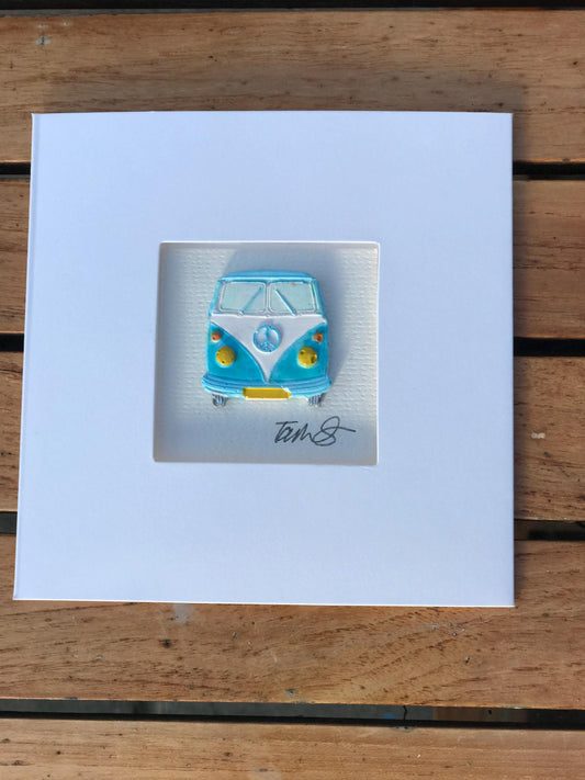 Handmade 3D Greetings Card & Fridge Magnet  Clay  Camper van, mini or Beetle