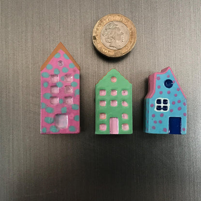 Handmade 3D Clay Greeting Card & Fridge Magnet in One!  Tiny Houses, assorted colours
