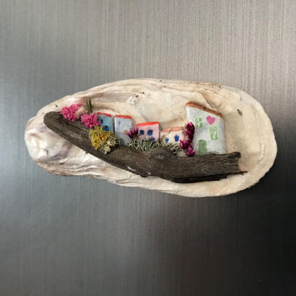Handmade Oyster Shell Cottage Fridge Magnets – Unique Miniature Coastal Homes