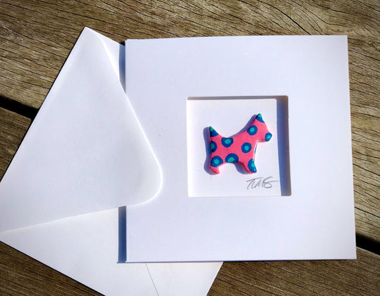 Handmade Polka Dot Dog Card – 3D Clay Dog in Aperture Frame