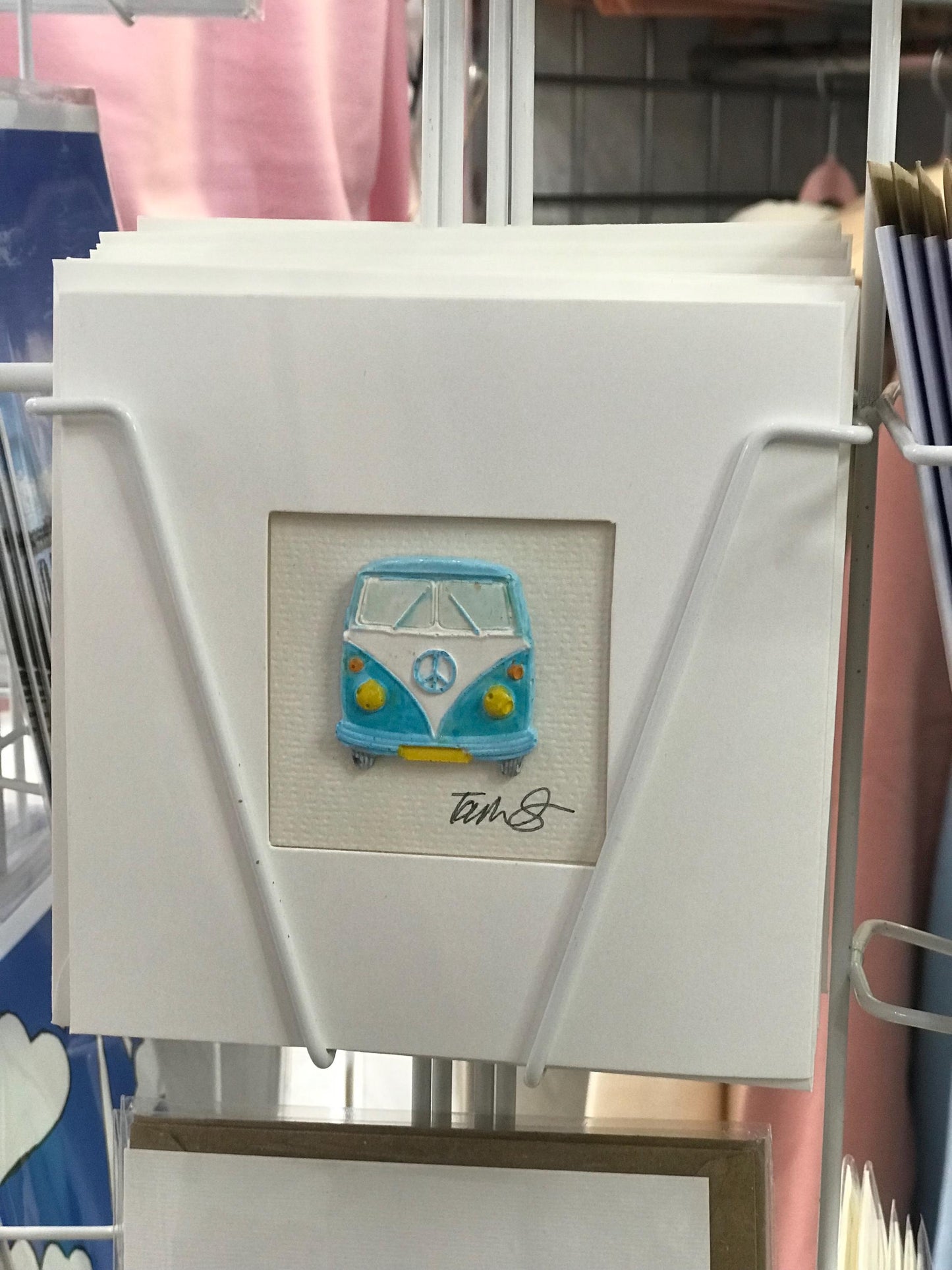 Handmade 3D VW Campervan Card – Blue Clay Camper, Custom Colour Greetings Card, Blank Inside, Retro Camper Gift