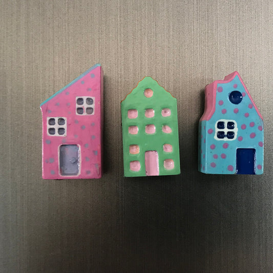 Handmade pottery house fridge magnets