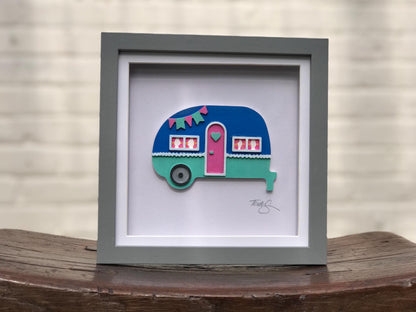 Vintage Campervan Wall Art – Unique Hand-Painted 3D Caravan Gift