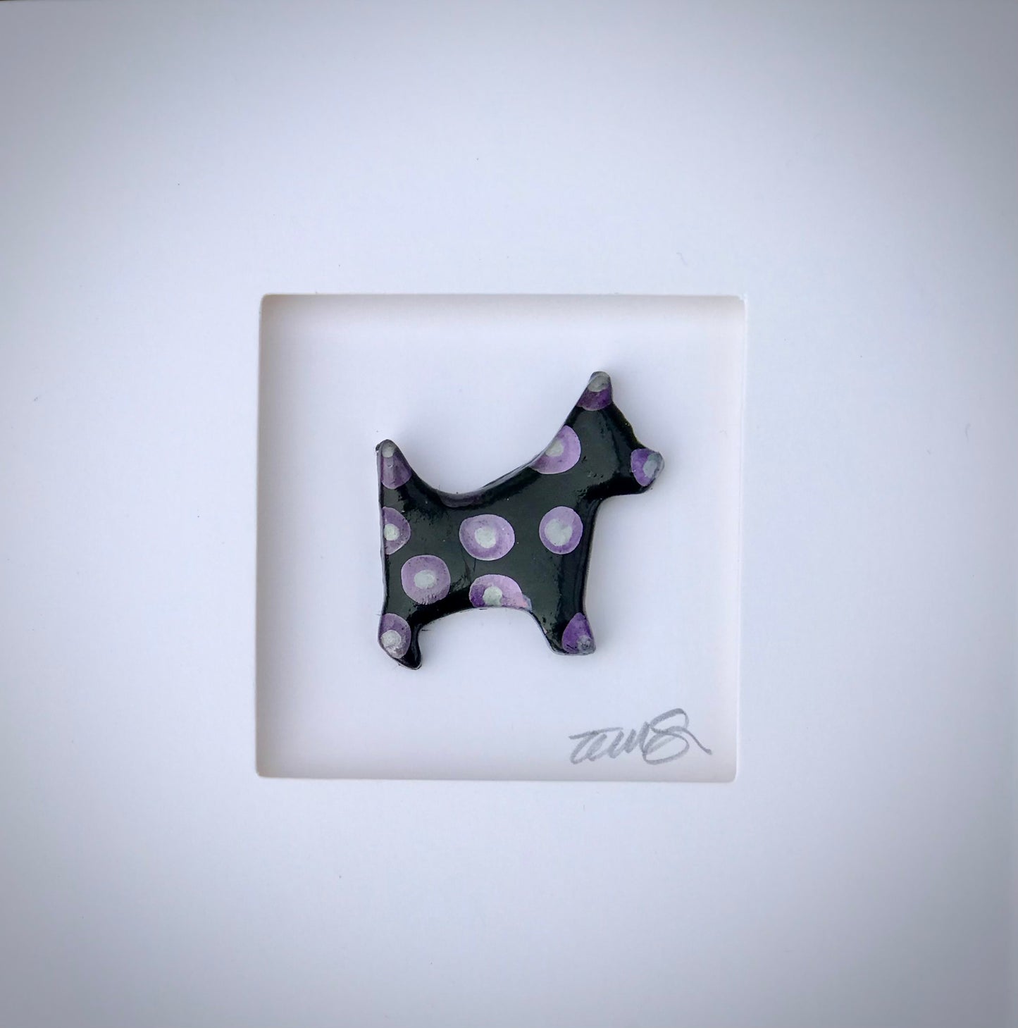 Handmade Polka Dot Dog Card – 3D Clay Dog in Aperture Frame
