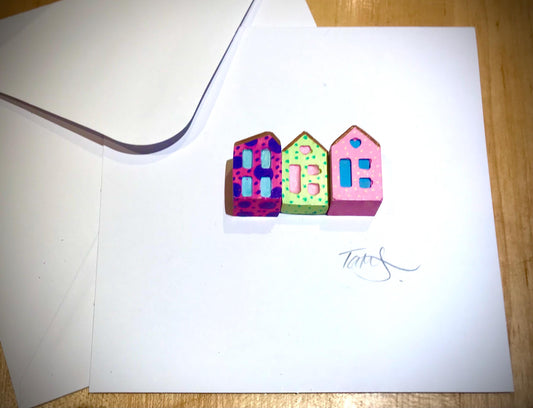 Handmade 3D Clay Greeting Card & Fridge Magnet in One!  Tiny Houses, assorted colours