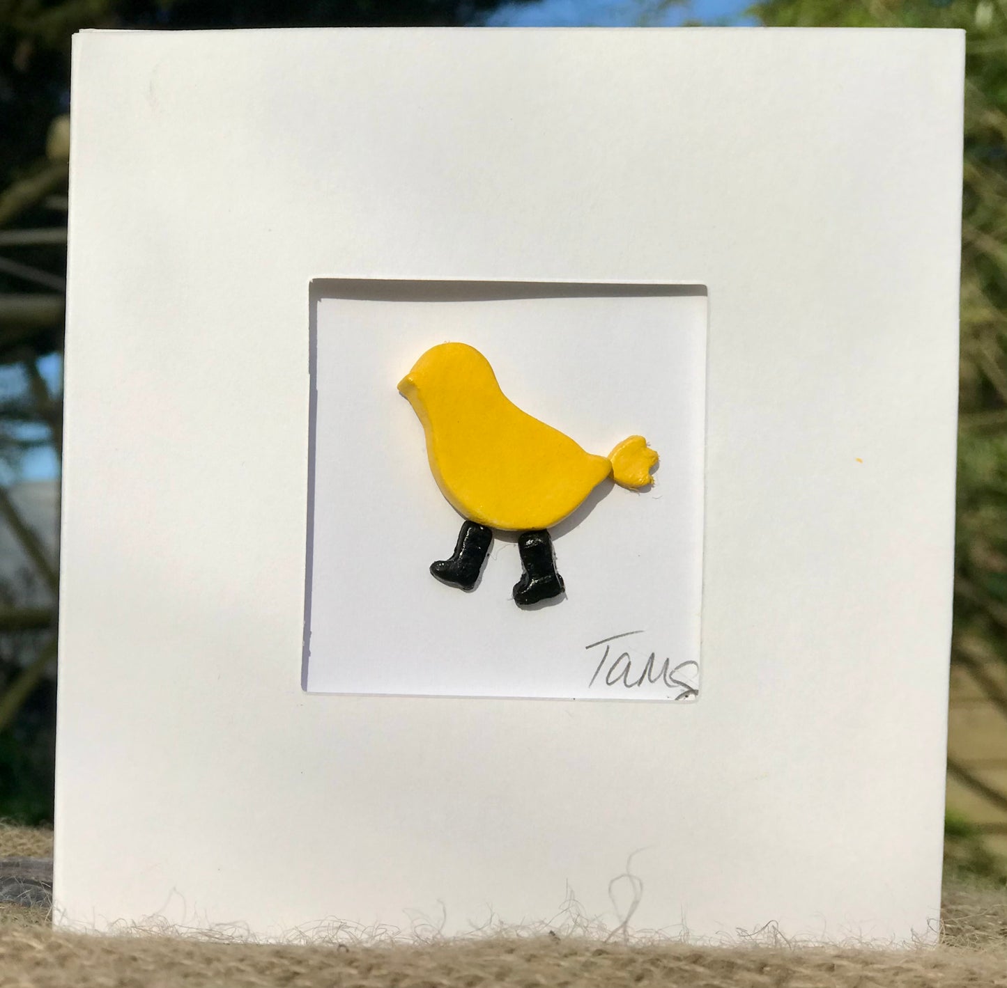 Handmade 3D Clay Greeting Card, Chick in Wellies