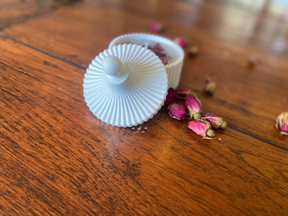 Handcast detailed vanity pot and lid