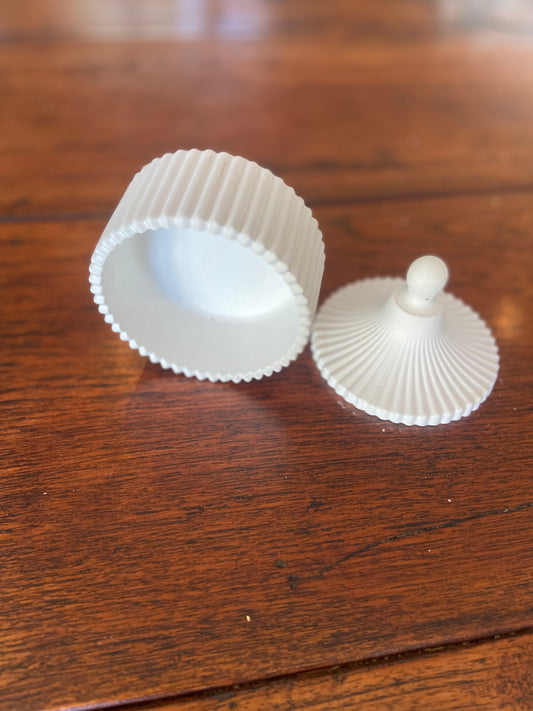Handcast detailed vanity pot and lid