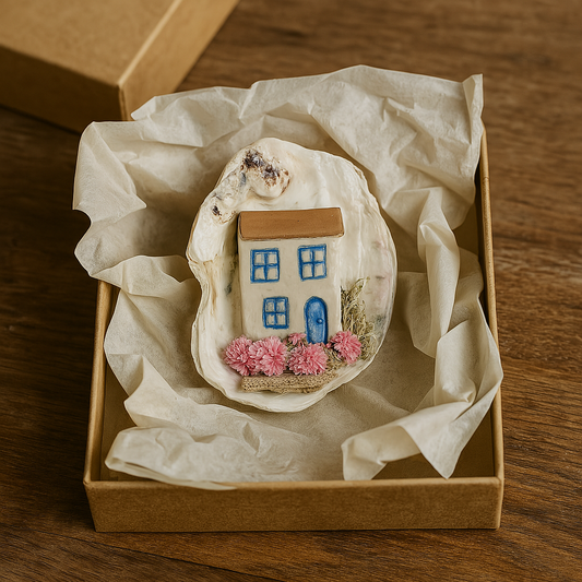 Handmade Oyster Shell Cottage Fridge Magnets – Unique Miniature Coastal Homes