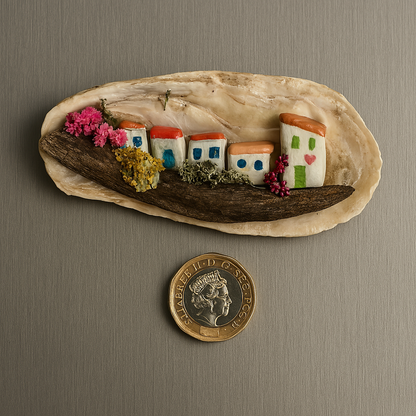 Handmade Oyster Shell Cottage Fridge Magnets – Unique Miniature Coastal Homes