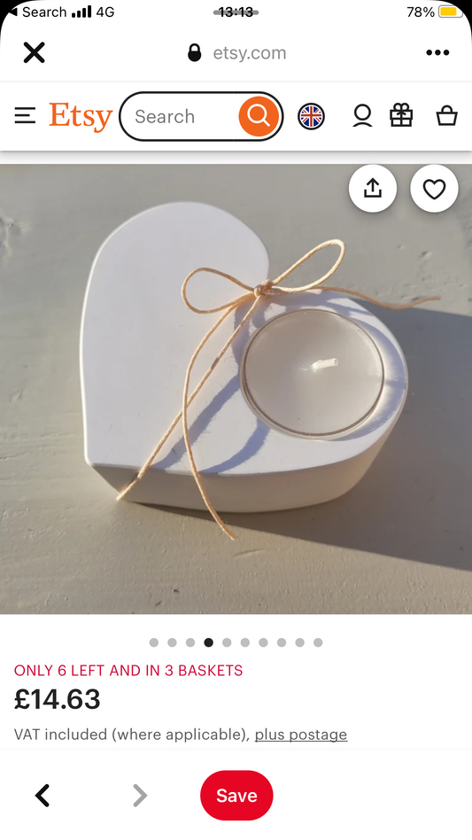 Handmade heart t-light holder
