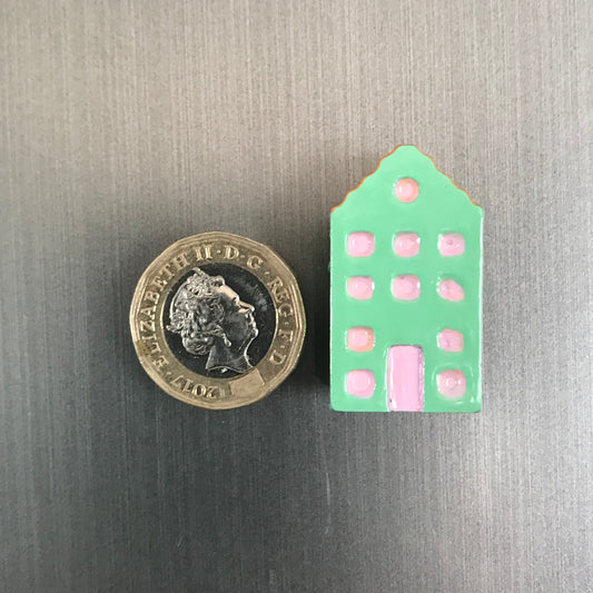 Handmade pottery house fridge magnets