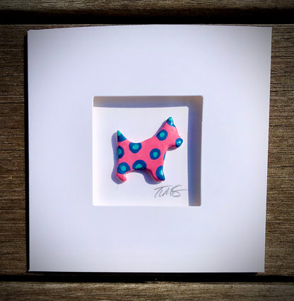Handmade 3D Happy Dog Card – Colourful Polka Dot Clay Dog, Fun Aperture Greetings Card, Blank Inside, Unique Dog Lover Gift