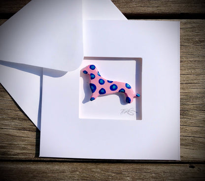 Handmade Polka Dot Dog Card – 3D Clay Dog in Aperture Frame